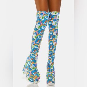 Y.R.U. Labyrinth Care Bears Blue Sky Thigh High Boots